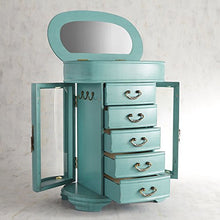 Load image into Gallery viewer, Hives &amp; Honey Daphne Oval Glass Turquoise Jewelry Chest Jewelry Organizer Box Case Mirrored Storage
