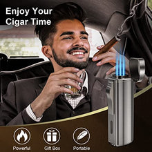 Load image into Gallery viewer, UVeeSA Triple Jet Flame Torch Lighter, for Men, Refillable Butane Lighter, Windproof Gas Lighter, Adjustable Candle Lighter with Gift Box for Boyfriend, Dad - Without Gas
