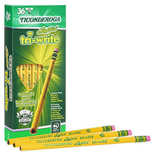 Load image into Gallery viewer, Ticonderoga Laddie Tri-Write Pencils, Wood-Cased #2 HB Soft, Intermediate Size Triangular with Eraser, Yellow, 36-Pack (13042)
