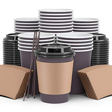 Load image into Gallery viewer, To Go Coffee Cups 120 Pack, Paper Coffee Cups With Lids Straws and Sleeves, Disposable Hot Beverage 12Oz Paper Coffee Cup
