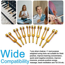 Load image into Gallery viewer, Chakra Tuning Forks Set for Healing, 7 Chakra+1 Soul Purpose Weighted Tuning Forks with Rubber Mallet,Velvet Storage bag, Aluminum Alloy, Golden,(126.22 Hz, 136.1 Hz, 141.27 Hz, 172.06 Hz etc)
