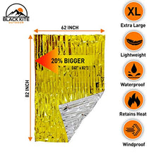 Load image into Gallery viewer, Black Kite Outdoor XL Survival Mylar Thermal Space Blankets (5 -Pack) + Magnesium Flint Block &amp; Striker Fire Starter Designed to Retain Heat, Outdoors, Hiking, Camping, First Aid, Marathon, Emergency
