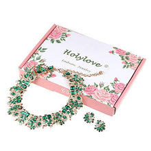 Load image into Gallery viewer, Green Statement Necklace and Earrings Set with Rhinestone for Women Costume Prom Party Big Chunky Jewelry Sets
