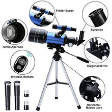 Load image into Gallery viewer, ToyerBee Telescope for Kids&amp;Beginners, 70mm Aperture 300mm Astronomical Refractor Telescope(15X-150X), Portable Travel Telescope for Adult with A Finder Scope, A Phone Adapter&amp; A Wireless Remote
