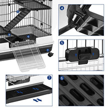 Load image into Gallery viewer, SONGMICS 4-Level Small Animal Pet Cage, Ferret Chinchilla Playpen Hutch with 3 Platforms, 3 Ramps, Leakproof Litter Tray, 3 Doors, and Lockable Wheels, Black UPSC02BK
