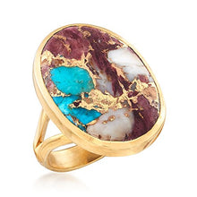 Load image into Gallery viewer, Ross-Simons Oval Kingman Turquoise Ring in 18kt Gold Over Sterling. Size 7
