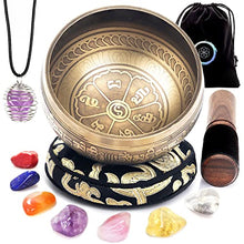 Load image into Gallery viewer, Tibetan Singing Bowl Set - Easy to Play - 7 Chakra Crystal stones with Interchangeable Cage Pendant - Handcrafted in Nepal for Meditation, Mindfulness, Yoga, and Spiritual healing - Energy Cleansing

