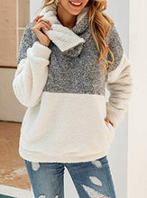 Load image into Gallery viewer, KIRUNDO 2019 Women’s Winter Lapel Sweatshirt Faux Shearling Shaggy Warm Pullover Zipped Up with Pockets Outwear (Small, Style2-Grey)
