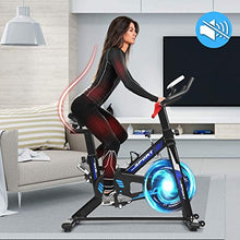 Load image into Gallery viewer, GYMAX Indoor Cycling Bike, Adjustable Exercise Bike with LCD Display, Comfortable Seat Cushion &amp; 5-Position Adjustable Saddle, Professional Exercise Bike for Home Office Gym (Black+Blue)
