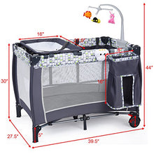 Load image into Gallery viewer, Costzon Baby Playard, 3 in 1 Convertible Playpen with Bassinet, Changing Table, Foldable Bassinet Bed with Music Box, Whirling Toys, Wheels &amp; Brake, Large Capacity Basket, Oxford Carry Bag (Grey)
