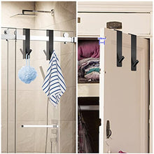 Load image into Gallery viewer, Double Side Bathroom Towel Hooks Set, 7 Inches Shower Hook for Frameless Glass Shower Doors, Brushed Nickel Extended Towel Racks Hanger with Non-Slip Sponge Pad for Loofah - Black (2 Pack)
