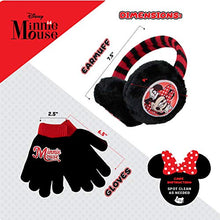Load image into Gallery viewer, Disney Toddler Winter Earmuffs and Kids Gloves, Minnie Mouse Ear Warmers, Black, Little Girls, Ages 4-7
