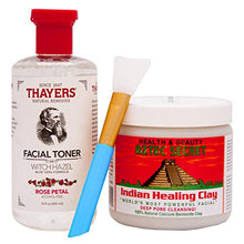Load image into Gallery viewer, Thayers Witch Hazel Aztec Healing Clay - Thayers Rose Petal Witch Hazel Toner 12 Oz | Aztec Secret Healing Clay Mask 1 Lb | Silicone Face Mask Brush Bundle
