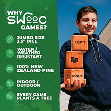 Load image into Gallery viewer, SWOOC Games - Giant Right Center Left Dice Game (All Weather) with 24 Large Chips &amp; Carry Bag - Jumbo Wooden Lawn Game - Big Backyard Game for Family - Indoor / Outdoor
