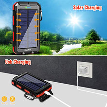 Load image into Gallery viewer, Solar Charger 20000mAh, BENFISS Ultra-Portable Durable Solar Power Bank with 2 USB Output 2 LED Flashlight and Compass, Waterproof Solar Battery Pack for Outdoor Activities/Emergency (Red)
