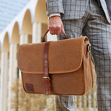 Load image into Gallery viewer, Messenger Bag for Men 16 Inch Waterproof Vintage Genuine Leather Mens Briefcase Shoulder Bag with 9 Storage Pockets, Waxed Canvas Leather Computer Laptop Bag Business Satchel Brown
