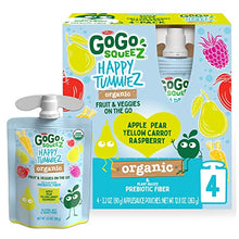 Load image into Gallery viewer, GoGo squeeZ happy tummieZ Organic Apple Pear Yellow Carrot Raspberry, 3.2 oz. (4 Pouches) - Kids Snacks with Prebiotic Fiber - Gluten Free Snacks for Kids - Nut &amp; Dairy Free - Vegan Snacks
