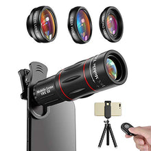 Load image into Gallery viewer, Apexel Phone Photography Kit-Flexible Phone Tripod +Remote Shutter +4 in 1 Lens Kit- 18X Telephoto Lens, Fisheye, Macro &amp; Wide Angle Lens for iPhone 11/XS Max/XR/ XS/X 8 7 Plus Samsung OnePlus Phones
