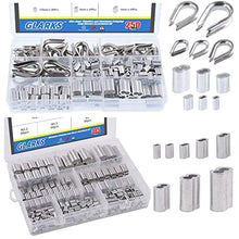 Load image into Gallery viewer, Glarks 315Pcs 8 Sizes Aluminum Crimping Loop Sleeves + 250Pcs 304 Stainless Steel Wire Rope Cable Thimbles Combo and Aluminum Crimping Loop Sleeve Assortment Kit
