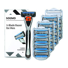 Load image into Gallery viewer, Amazon Brand - Solimo 5-Blade MotionSphere Razor for Men with Dual Lubrication and Precision Trimmer, Handle &amp; 16 Cartridges (Cartridges fit Solimo Razor Handles only)
