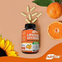 Load image into Gallery viewer, NutriFlair Liposomal Vitamin C 1600mg, 180 Capsules - High Absorption, Fat Soluble VIT C, Antioxidant Supplement, Higher Bioavailability Immune System Support &amp; Collagen Booster, Non-GMO, Vegan Pills

