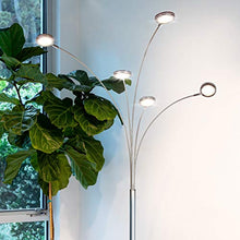 Load image into Gallery viewer, Brightech Orion 5 - Super Bright, Modern LED Arc Lamp - 5 Adjustable Arms &amp; Light Heads Arch Over the Couch - Standing Tree Lamp for Living Rooms - Hanging Lighting - Satin Nickel (Silver)
