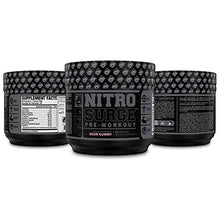 Load image into Gallery viewer, NITROSURGE Black Pre Workout Supplement - Nootropic Energy Booster Powder w/Dynamine &amp; TeaCrine - PreWorkout Nitric Oxide Booster - 30 Servings, Sour Gummy
