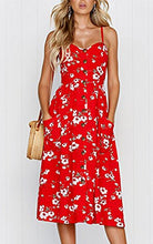 Load image into Gallery viewer, Angashion Women's Dresses-Summer Floral Bohemian Spaghetti Strap Button Down Swing Midi Dress Blue Purple Small
