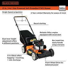 Load image into Gallery viewer, BLACK+DECKER 21" 140cc 3-in-1 Gas Powered Self Propelled Push Mower
