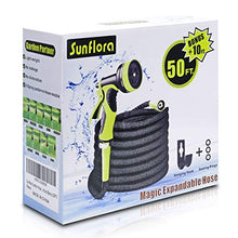 Load image into Gallery viewer, Sunflora 50 ft Expandable Garden Hose Bonus 10 feet with Solid Brass Fittings and 9 Patterns Spray Nozzle, Flexible No Kink Water Hoses for Lawn Total 60 Feet
