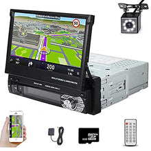 Load image into Gallery viewer, Car Stereo in Dash Single DIN 7 Inch HD Flip Out Touch Screen Radio GPS Head Unit Support Bluetooth Hands-Free GPS Navigation Mirror Link FM USB SD MP5 with Backup Camera Built-in Microphone UNITOPSCI
