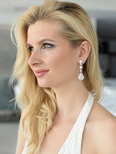 Load image into Gallery viewer, Mariell Cubic Zirconia Platinum Pear-Shaped Teardrop Dangle Earrings for Brides, Weddings, Bridesmaids
