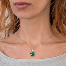 Load image into Gallery viewer, 925 Sterling Silver Malachite Necklace - Dainty 12mm Natural Stone, Genuine Dark Green Malachite Gemstone Pendant, Delicate Handmade Vintage Antique Everyday Jewel for Classy Women
