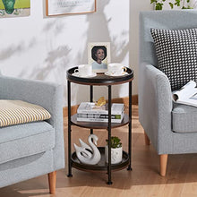 Load image into Gallery viewer, dulcii Industrial Round End Table, 3 Tiers Round Side Table with Sturdy Metal Frame, Metal Round Sofa Table, Vintage Nightstand for Living Room Bedroom, Easy Assembly, Wood Look Accent Furniture
