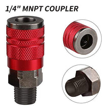 Load image into Gallery viewer, Hromee 4-Way Straight Air Manifold 5 Ports Aluminum Industrial Pneumatic Air Compressor Quick Connect Socket In Line Type Air Hose Splitter with 4 Couplers and 1/4" Male NPT Plug
