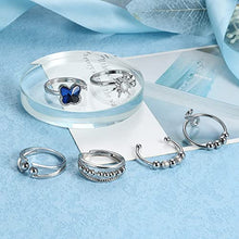 Load image into Gallery viewer, Thunaraz 6 Pcs Silver Fidget Rings for Anxiety Adjustable Butterfly Sun Spinner Rings for Women Rotatable Fidget Bead Ring for Stress Relieving with Box
