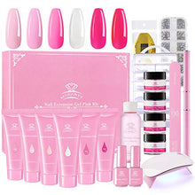 Load image into Gallery viewer, Makartt Poly Nail Gel Kit Pink Gel Nail Kit Nail Extension Kit Hard Gel for Nails with Mini Nail Lamp and Slip Solution Halloween Beauty Gift Sets Gel Nail Builder Christmas Pink Bling Clear White Jelly Pink Poly Extension Gel Nail File All-in-one French
