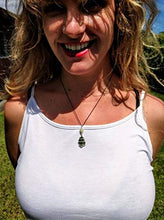Load image into Gallery viewer, MOLDAVITE &amp; RHODIZITE NECKLACE Wire Wrap 925 Silver on a 19" Durable Black Silk Chain! Metaphysical Reiki Healing Energy Genuine Czech Synergy 12 Crystal Pendant Tektite!
