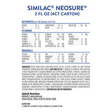 Load image into Gallery viewer, Similac NeoSure Infant Formula with Iron, for Babies Born Prematurely, Ready-to-Feed Bottles, 2 fl oz Bottles, 48 Count
