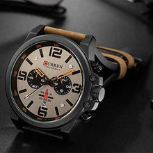 Load image into Gallery viewer, Mens Leather Strap Watches Chronograph Classic Black Casual Dress Stainless Steel Case Waterproof Date Analog Quartz Multifunction Military Watch (Brown)
