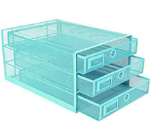 Load image into Gallery viewer, Exerz Desk Organizer Wire Mesh 3 Tier Sliding Drawers Paper Sorter/Multifunctional/Premium Solid Construction for Letters, Documents, Mail, Files, Paper, Kids' Art Supplies (Turquoise/Blue/Teal)
