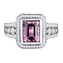 Load image into Gallery viewer, Beyond jewelry Fashion Solid 14K White Gold Natural Emerald Cut 6x8mm Pink Tourmaline Diamond Ring
