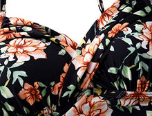 Load image into Gallery viewer, Hilor Women's One Piece Swimsuits Front Twist Swimwear V Neck Shirred Bathing Suit Monokini Black Floral 10
