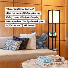 Load image into Gallery viewer, Brightech Maxwell Shelf Floor Lamp w. Wireless Charging Station, USB Port &amp; Outlet - Column Lighting For Bedrooms, Offices &amp; Living Rooms - Contemporary Skinny Nightstand &amp; Tower Light - Brown
