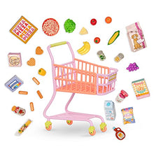 Load image into Gallery viewer, Glitter Girls Dolls – Shopping Cart Playset – Pink &amp; Purple Rolling Grocery Cart – Play Food Pizza, Ice Cream, and Fruit – 14” Doll Accessories – Toys for Kids Ages 3 and Up
