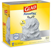 Load image into Gallery viewer, Glad ForceFlex Grey Tall Kitchen Drawstring Trash Bag, Unscented, 13 Gal, 80 Ct (Package May Vary), Trv236004 (79009)
