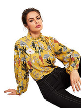 Load image into Gallery viewer, Floerns Women's Mock Neck Floral Print Workwear Long Sleeve High Neck Blouse Tops Yellow M

