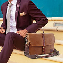 Load image into Gallery viewer, Messenger Bag for Men 16 Inch Waterproof Vintage Genuine Leather Mens Briefcase Shoulder Bag with 9 Storage Pockets, Waxed Canvas Leather Computer Laptop Bag Business Satchel Brown
