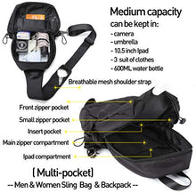 Load image into Gallery viewer, Small Black Sling Crossbody Backpack Shoulder Bag for Men Women, Lightweight One Strap Backpack Sling Bag Backpack for Hiking Walking Biking Travel Cycling USB Charger Port-Nylon
