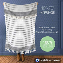 Load image into Gallery viewer, LUXURY Throw Blanket Decorative LightWeight With Fringe 100% COTTON |40”x71”| For Chair Couch, Boho Farmhouse Rustic Decor Turkish Towel + Evil Eye Beach Bath Spa Gym Yoga Picnic| (Black White)
